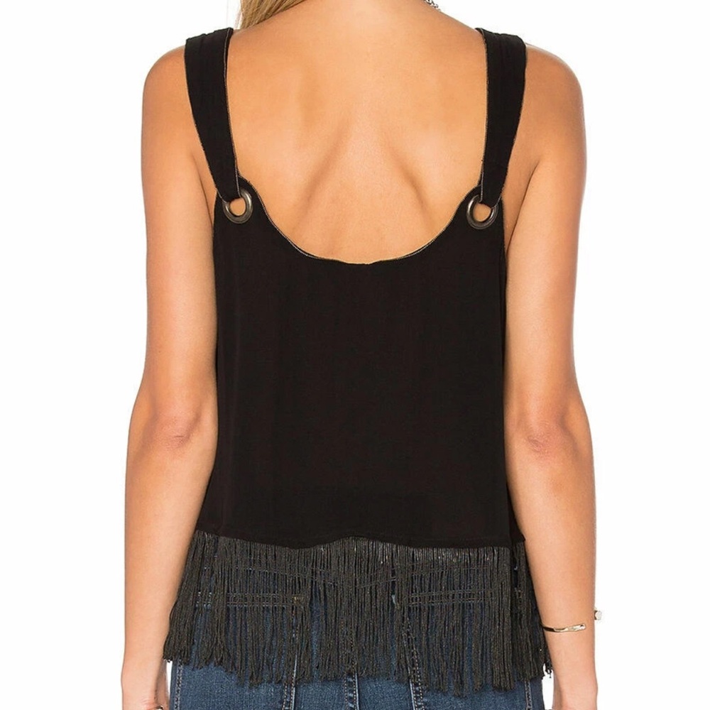 Free People Black Fringe Trim Grommet Hardware Accents Boho Festival Top (NWT) - Picture 2 of 4